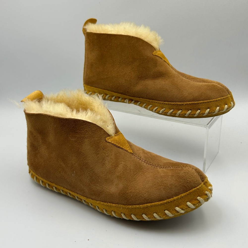 VTG L.L. Bean Wicked Good Slipper Boots Womens 6 Brown Suede Shearling Fur Cabin